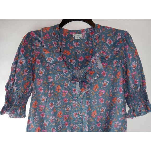 Sundance  Women's Jeanie Ruffle  Floral Button Up  Top Blouse  sz PM - Picture 3 of 13